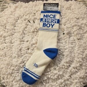 Gumball Poodle "Nice Jewish Boy" White and Blue Casual Gym Crew Socks